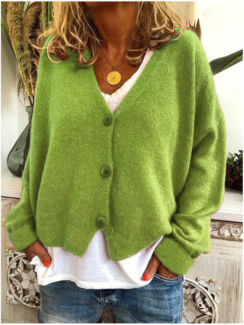 Women's Soft Knit V-Neck Cardigan - Relaxed Fit Button Front Casual Layering Sweater