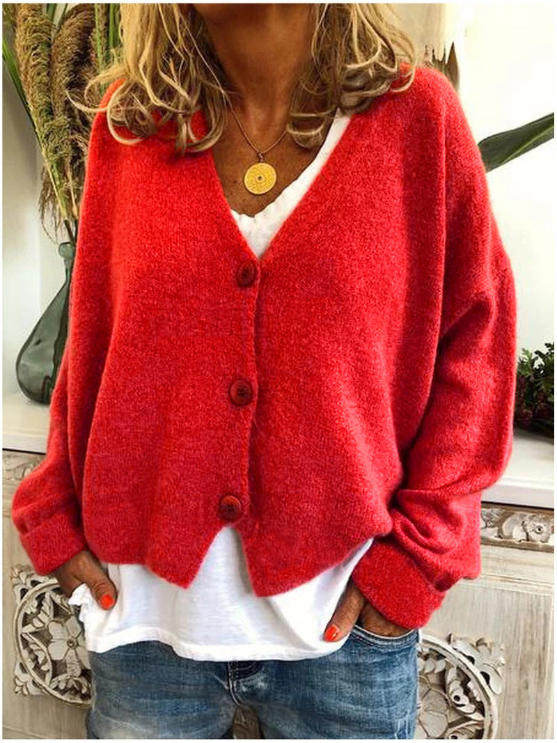 Women's Soft Knit V-Neck Cardigan - Relaxed Fit Button Front Casual Layering Sweater