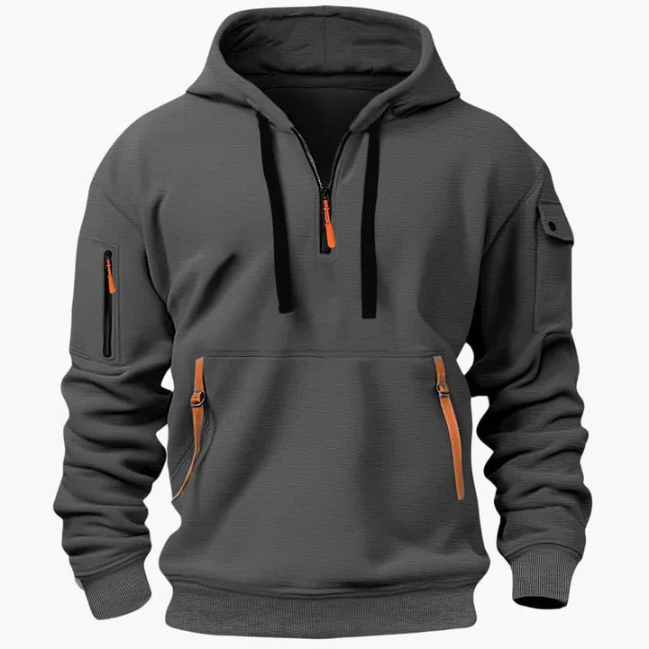 Men's All-Season Utility Half-Zip Hoodie: Breathable, Relaxed Fit, Multi-Pocket Design