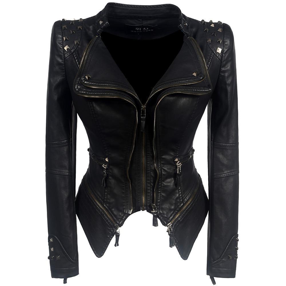 Women's Gothic Leather Jacket - Stylish Vintage Design with Unique Detailing