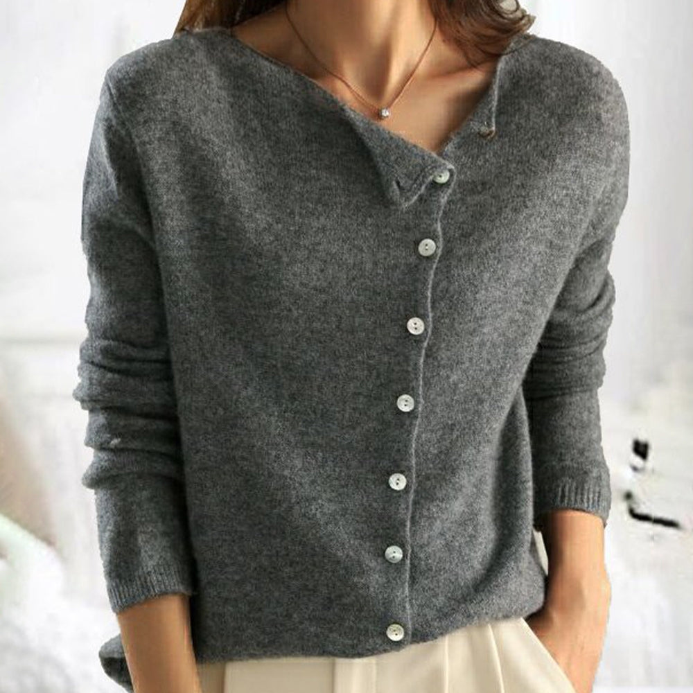 Women's Button-Up Round Neck Cardigan - Cozy Knit Sweater for Casual Wear & Layering