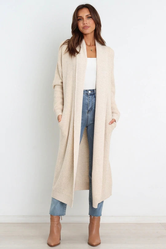 Women's Oversized Longline Cardigan - Soft Knit Open Front with Ribbed Cuffs - Cozy and Stylish Layering Piece