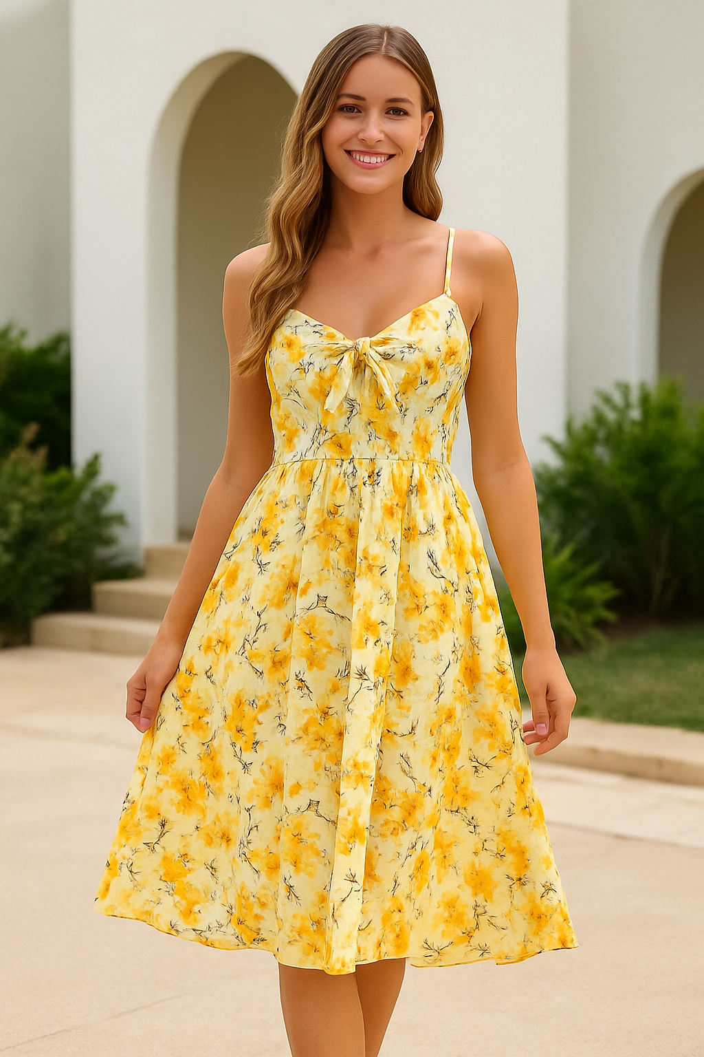 Romantic Yellow Floral Summer Dress – Vintage Charm
