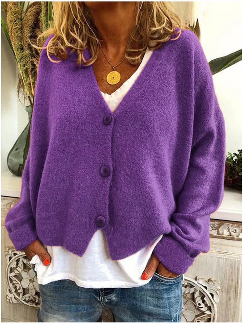 Women's Soft Knit V-Neck Cardigan - Relaxed Fit Button Front Casual Layering Sweater