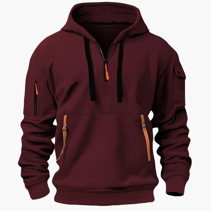 Men's All-Season Utility Half-Zip Hoodie: Breathable, Relaxed Fit, Multi-Pocket Design