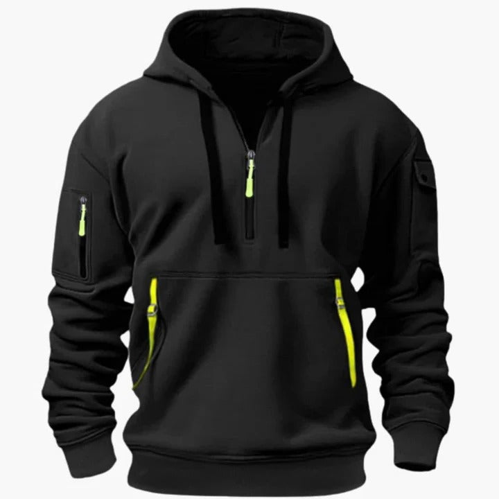 Men's All-Season Utility Half-Zip Hoodie: Breathable, Relaxed Fit, Multi-Pocket Design