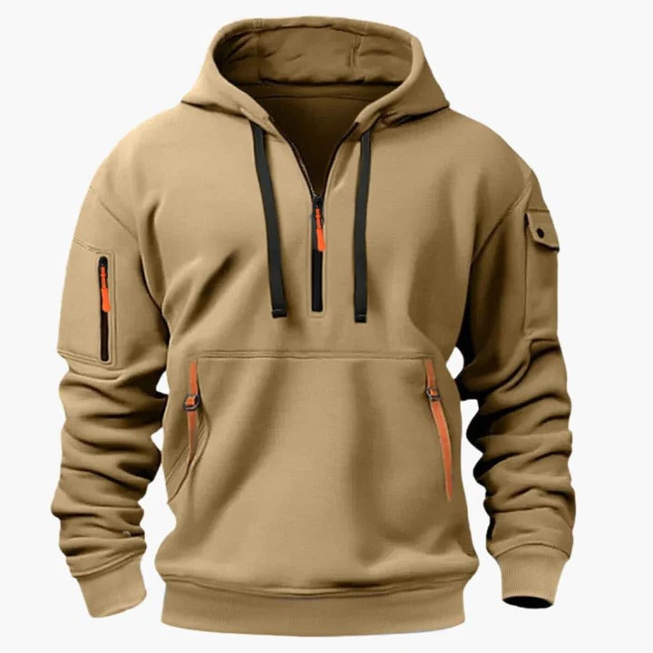 Men's All-Season Utility Half-Zip Hoodie: Breathable, Relaxed Fit, Multi-Pocket Design