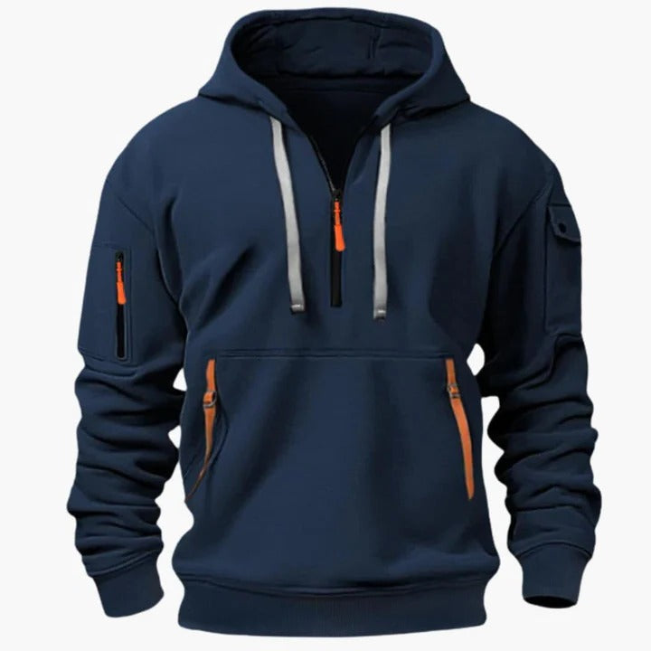 Men's All-Season Utility Half-Zip Hoodie: Breathable, Relaxed Fit, Multi-Pocket Design